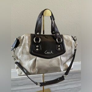 Coach White and Dark Brown Satchel